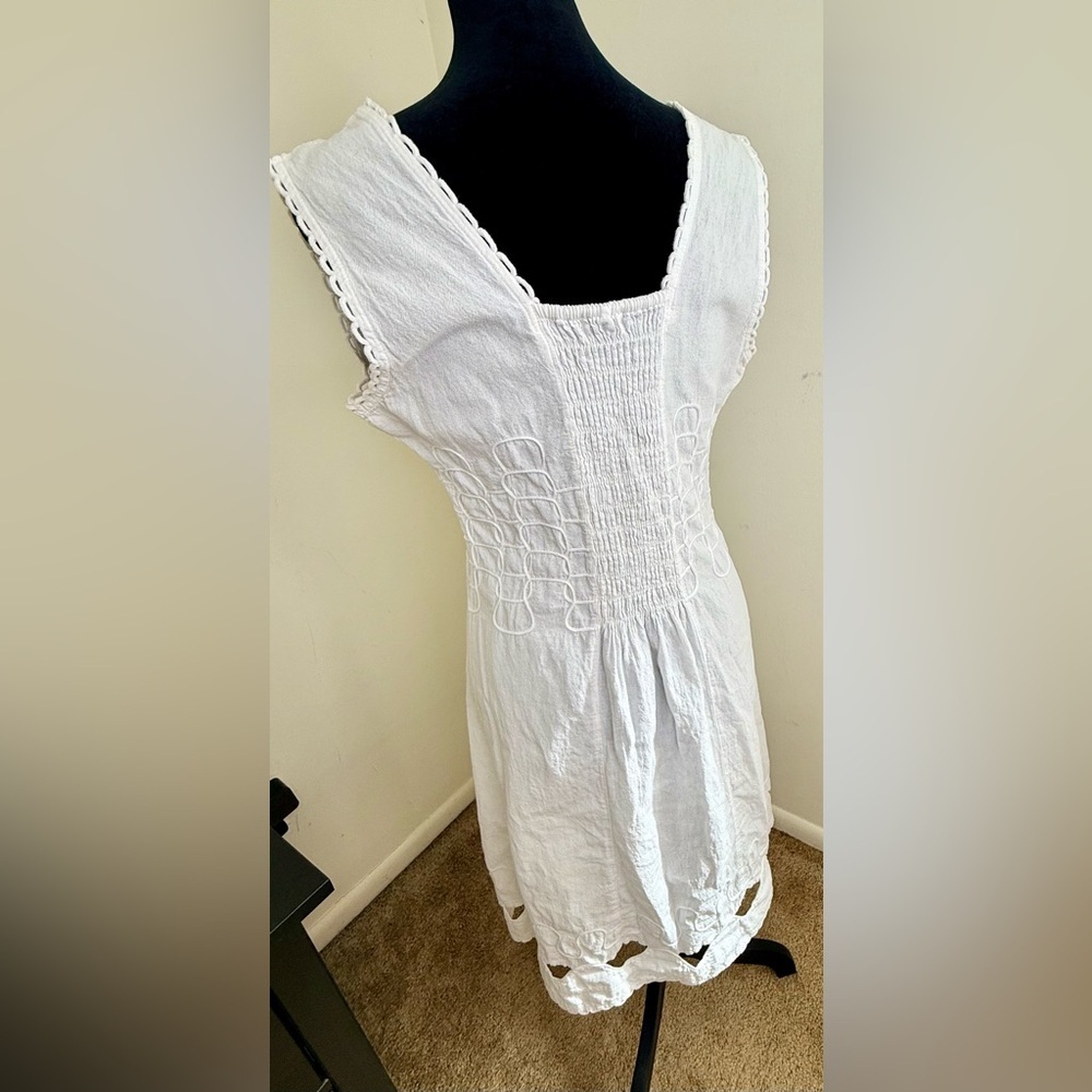 Cotton Natural White Summer Preppy Classic Resort dress V neck sleeveless med - Picture 12 of 15